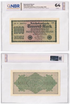 купить Германия 1000 марок 1922 в слабе NBR UNC64