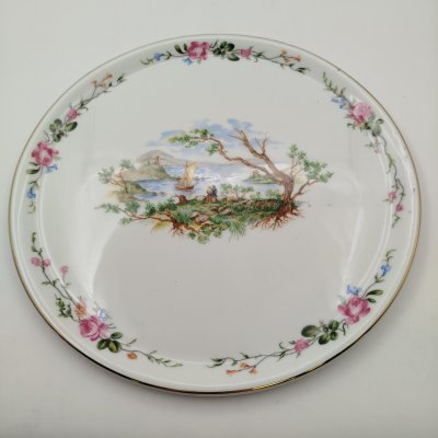 купить Блюдо (поднос) украшенный изображением морского пейзажа, фарфор, деколь, золочение, Haviland, Limoges France, Франция, 1920-1950 гг.