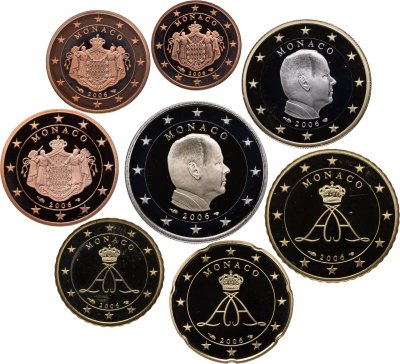 купить Монако 2006 набор из 8-ми монет PROOF в футляре с сертификатом