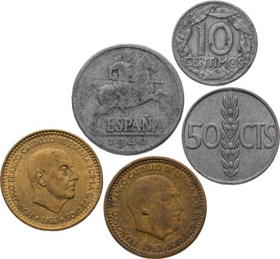 купить Испания набор монет 1940-1966 (5 штук) Каудильо Франсиско Франко
