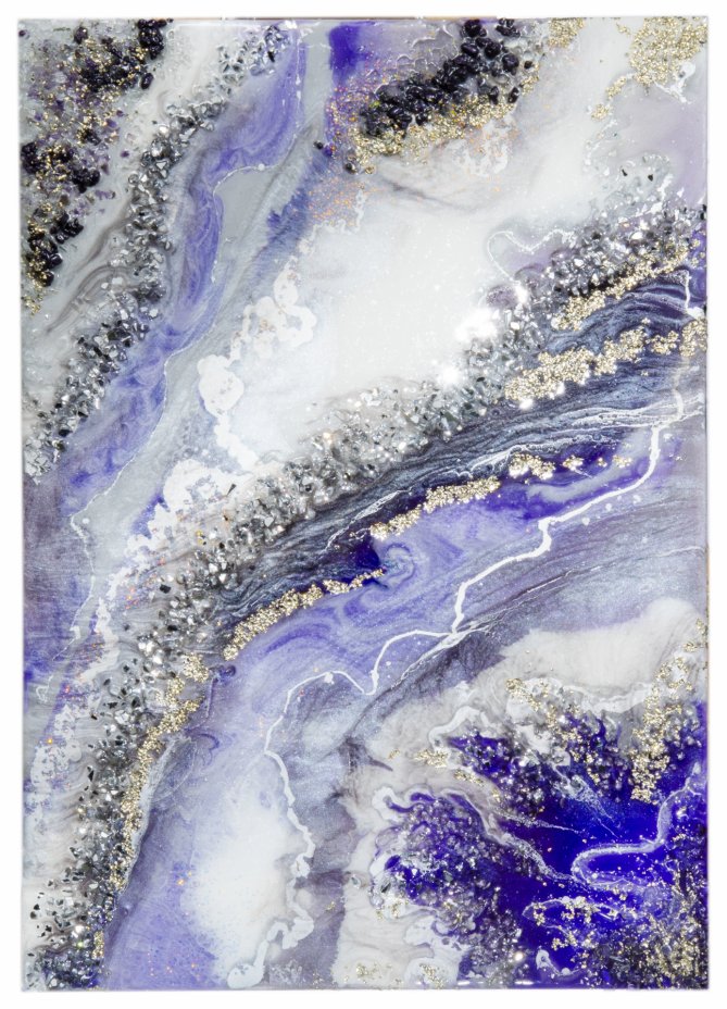 купить Панно настенное "Морозный узор",  авторская ручная работа в технике Resin Art, глянцевое 3D покрытие, натуральный камень, стекло, Россия, 2020 г.