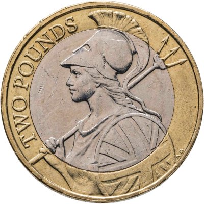 купить Великобритания 2 фунта (pounds) 2015, Портрет королевы с инициалами "JC"