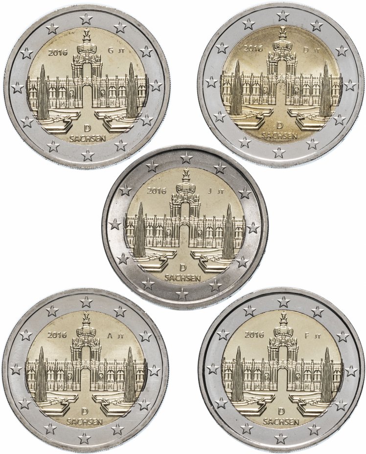 купить Германия 2 евро 2016 Саксония Дрезден комплект ADFGJ