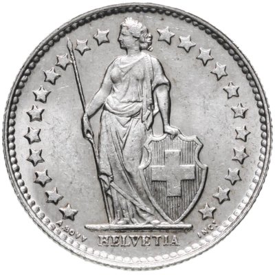 купить Швейцария 1/2 франка 1875-1967 гг. сохранность AU/UNC со штемпельным блеском [серебро 835 пробы 2.5 г]