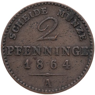 купить Пруссия 2 пфеннинга (pfenninge) 1864 A, отметка монетного двора: "A" - Берлин