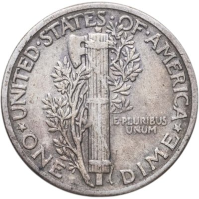 Купить США 10 центов (дайм, one dime) 1945  Mercury Dime (дайм «Меркурий») без обозначения монетного двора