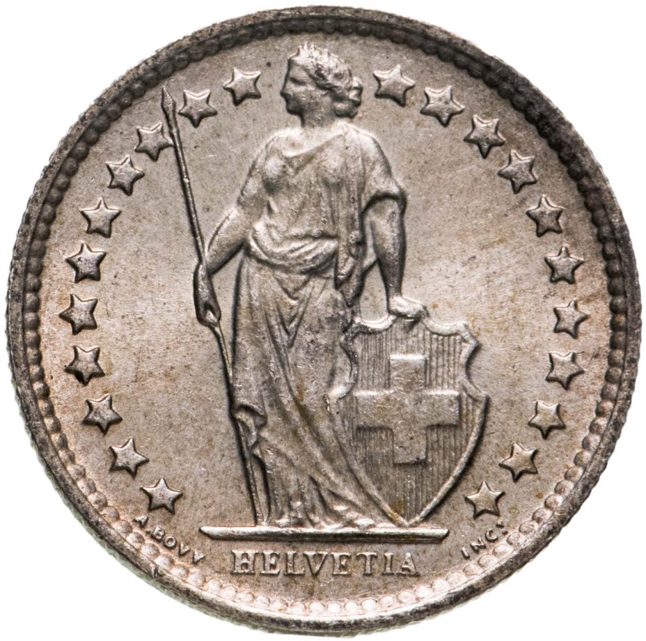Монета Швейцария 1/2 франка 1963 стоимостью 720 руб.