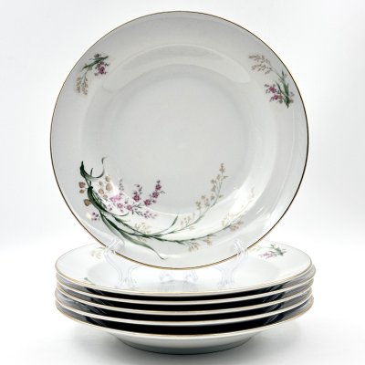купить Набор обеденных (глубоких) тарелок с цветочным декором на 6 персон, фарфор, деколь, золочение, Bareuther & Co., Bavaria, Германия, 1931-1945 гг.