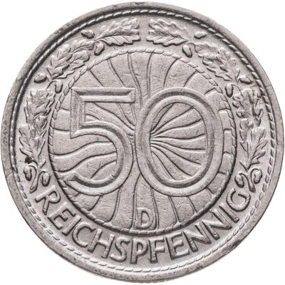 купить Германия 50 рейхспфеннигов (reichspfennig) 1928, знак монетного двора "D" — Мюнхен