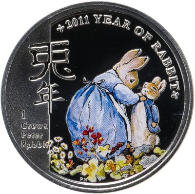 купить Остров Мэн 1 крона 2011 "Год кролика. Кролик Питер" в футляре, с сертификатом и игрушкой