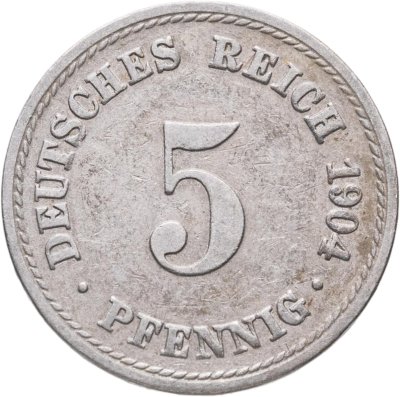 купить Германия 5 пфеннигов (pfennig) 1904 A знак монетного двора: "A" - Берлин