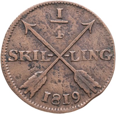 купить Швеция 1/4 скиллинга (skilling) 1819