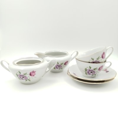 купить Набор чайный с цветочным декором на 2 персоны (сахарница, молочник, 2 чайные пары), "Gebrüder Benedikt", фарфор, деколь, золочение, Чехословакия, 1960-1990 гг.