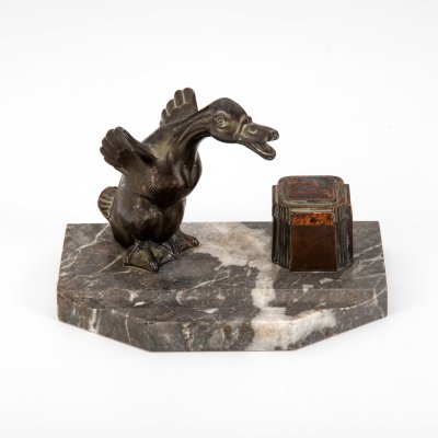 купить Прибор чернильный кабинетный (чернильница) со статуэткой утки, металл, камень, Западная Европа, 1930-1970 гг.