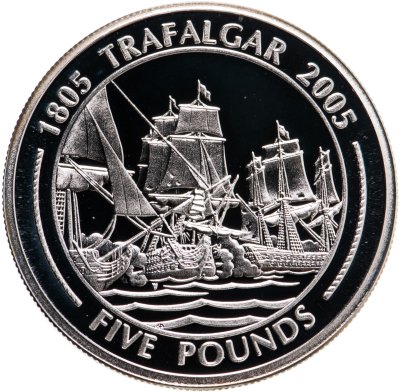 купить Гибралтар 5 фунтов (pounds) 2005 "200 лет Трафальгарской битве" Английская эскадра