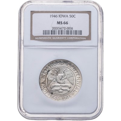 купить США 50 центов (1/2 доллара, half dollar) 1946 "100 лет штату Айова" в слабе NGC MS66
