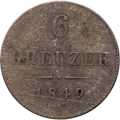 купить Австрия 6 крейцеров (kreuzer) 1849, знак монетного двора "A" - Вена