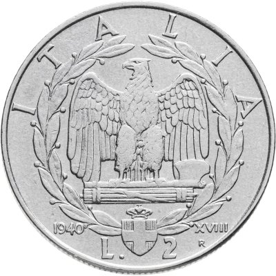 купить Италия 2 лиры (lire) 1940 Не магнетик