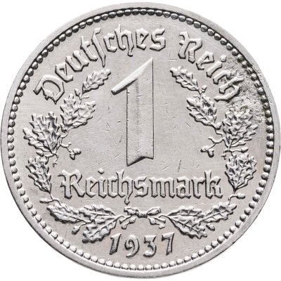 купить Германия, Третий Рейх 1 рейхсмарка 1937, знак монетного двора: "F"