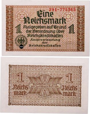 купить Германия 1 рейхсмарка (reichsmark) 1940-1945 "Немецкие оккупационные территории"