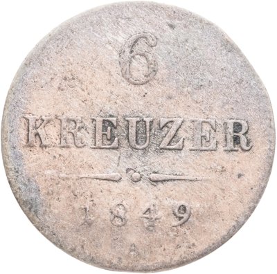 купить Австрия 6 крейцеров (kreuzer) 1849, знак монетного двора "A" - Вена