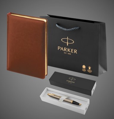 купить Подарочный набор: Шариковая ручка Parker IM Metal Core Brushed Metal GT и Ежедневник недатированный А5 коричневый, Лаки и смолы: лак, латунь, пластик, позолота, позолота, 2026 г.