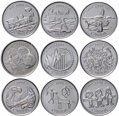 купить Канада, набор монет 25 центов 1999 серия "12 месяцев" (9 монет)