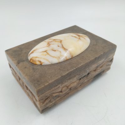 купить Шкатулка прямоугольной формы с овальной вставкой, натуральный камень, резьба, Россия, 1980-2000 гг.