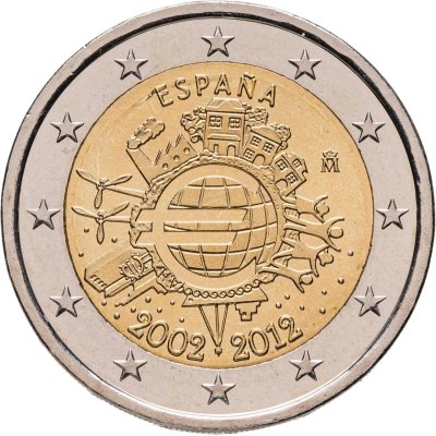 купить Испания 2 евро 2012 "10 лет евро"