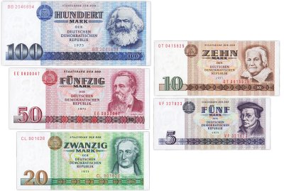 купить Набор Германия (ГДР) 5,10,20,50 и 100 марок 1971-1975 годов (Pick 27- 31)
