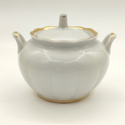 купить Сахарница с лаконичным декором, фарфор, золочение, Дмитровский фарфоровый завод (ДФЗ Вербилки), СССР, 1954-1965 гг.