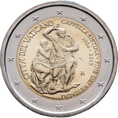 купить Ватикан 2 евро 2019 "25-летие окончания реставрации Сикстинской капеллы", в буклете