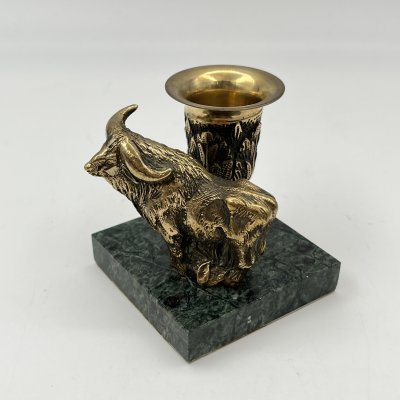 купить Подсвечник настольный "Бык" (на одну свечу), латунь, змеевик, Российская Федерация, 2000-2020 гг.