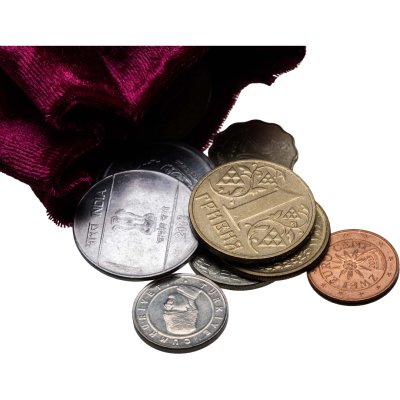 купить Набор из 25-ти монет стран мира в подарочном мешочке из бархата