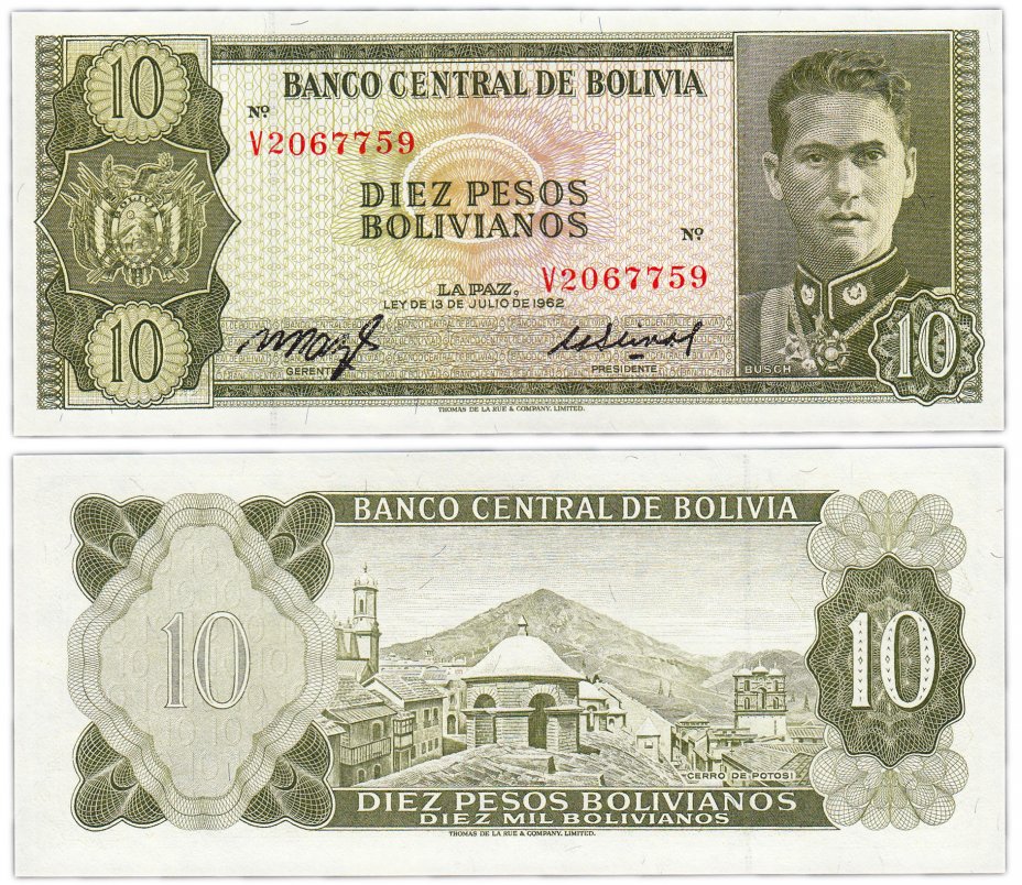 купить Боливия 10 боливиано 1962 (Pick 154a(16))
