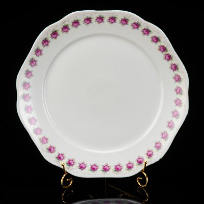 купить Блюдо с фигурным бортом и декором в виде роз, фарфор, деколь, золочение, Фарфоровый завод «Пролетарий» (Бронница, Мста), СССР, 1927-1930 гг.
