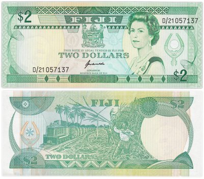 купить Фиджи 2 доллара 1995 Поезд Елизавета 2 Pick 90
