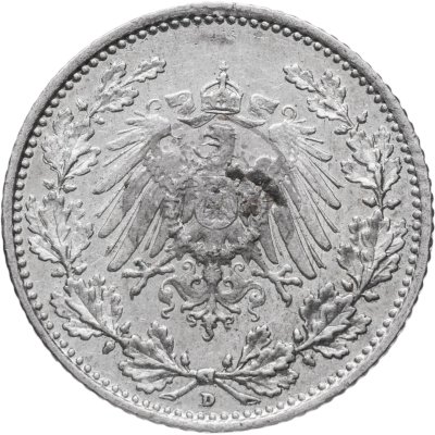 купить Германия 1/2 марки (mark) 1913, знак монетного двора: "D" - Мюнхен