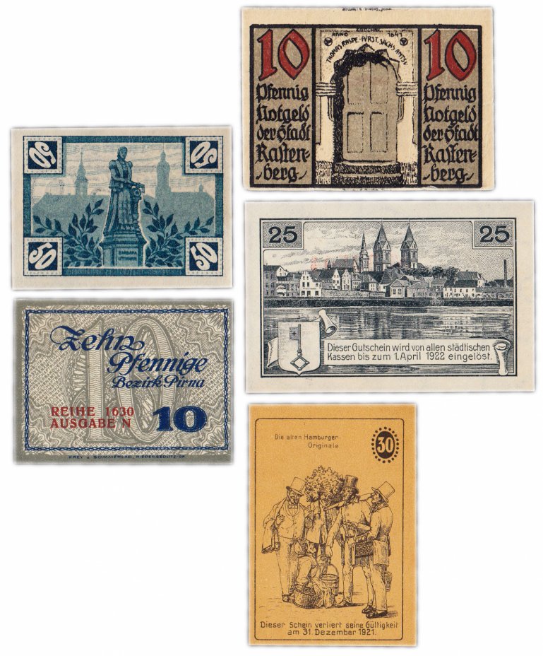 купить Германия (разные земли) набор из 5 нотгельдов 1917-1922
