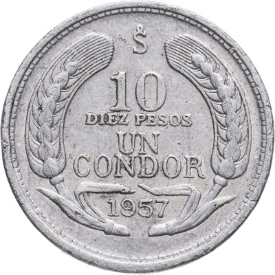 купить Чили 10 песо (pesos) 1957