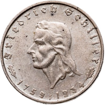 купить Германия, Третий рейх 2 рейхсмарки (reichsmark) 1934 "175 лет со дня рождения Фридриха Шиллера"
