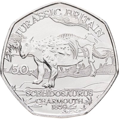 купить Остров Мэн 50 пенсов 2023 "Британия Юрского периода - Сцелидозаврм"
