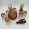 Купить Набор для крепких напитков на 10 персон, украшенный виноградной лозой, цветное стекло, золочение, Bohemia Crystal (Bohemia Glass), Чехословакия, 1960-1980 гг.
