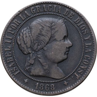 купить Испания 5 сентимо (centimos) 1868 Хубия