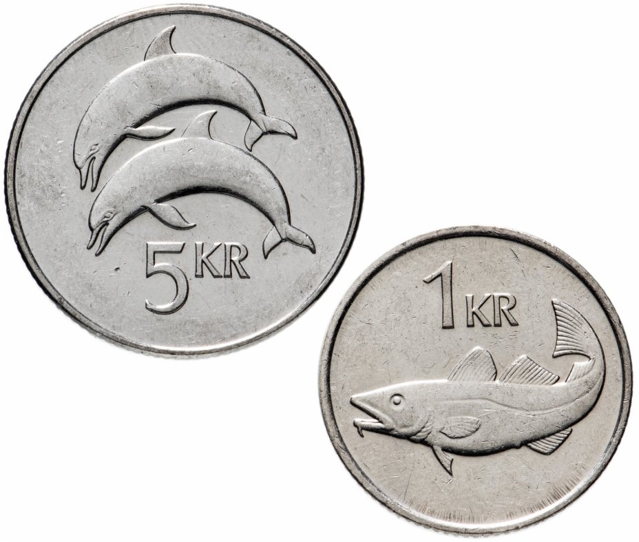 купить Исландия набор из 2 монет 1 и 5 крон 1981-2011, случайная дата
