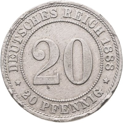 купить Германия 20 пфеннигов (pfennig) 1888, Знак монетного двора: "A" - Берлин