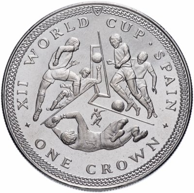 купить Остров Мэн 1 крона 1982 "Чемпионат мира по футболу 1982, Испания - футболисты /вратарь внизу/"