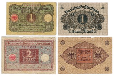 купить Германия набор из 2 банкнот 1, 2 марки 1920