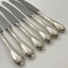 Купить Набор из 6-ти столовых ножей, украшенных растительным декором, мНЦ (медь-никель-цинк), нержавеющая сталь, Вольнянский завод столовых приборов им. Шевченко (ЗiШ, ЗиШ), СССР, 1950-1970 гг.