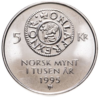 купить Норвегия 5 крон 1995 "1000 лет чеканке монет Норвегии"